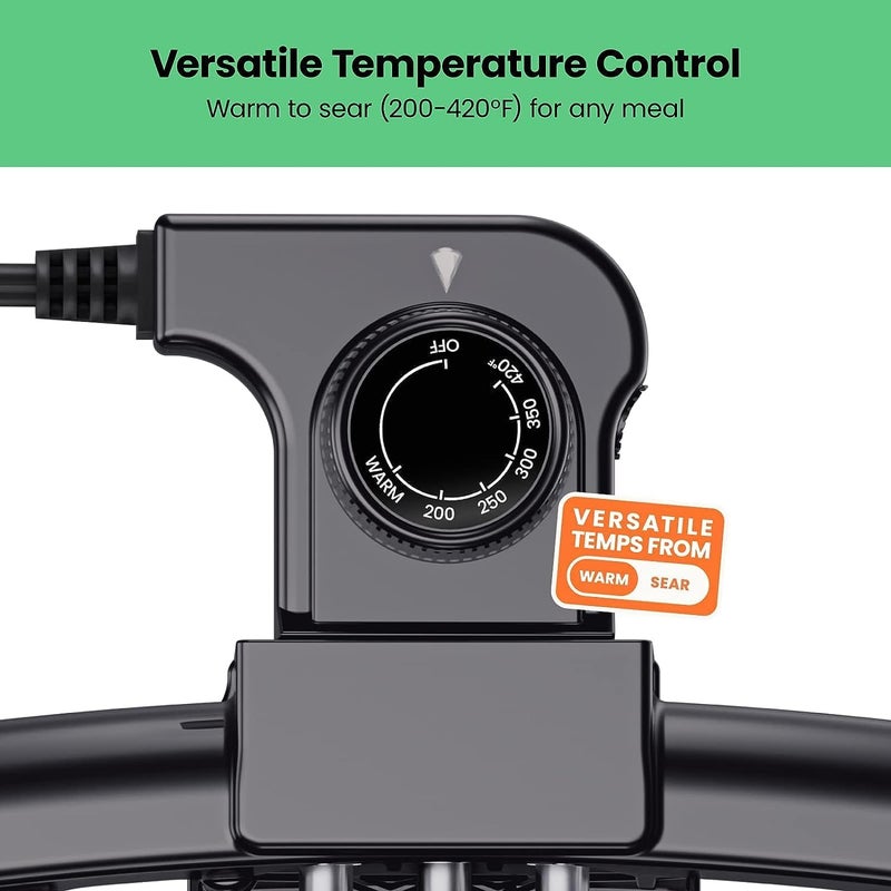 Chefman شواية كهربائية مع تحكم في درجة الحرارة قابل للإزالة، شواية مسطحة قابلة للغمر، برجر، بيض، شواية بان كيك، سطح طهي غير لاصق سهل التنظيف، صينية تصريف قابلة للسحب، 10 × 16 بوصة - Image 4